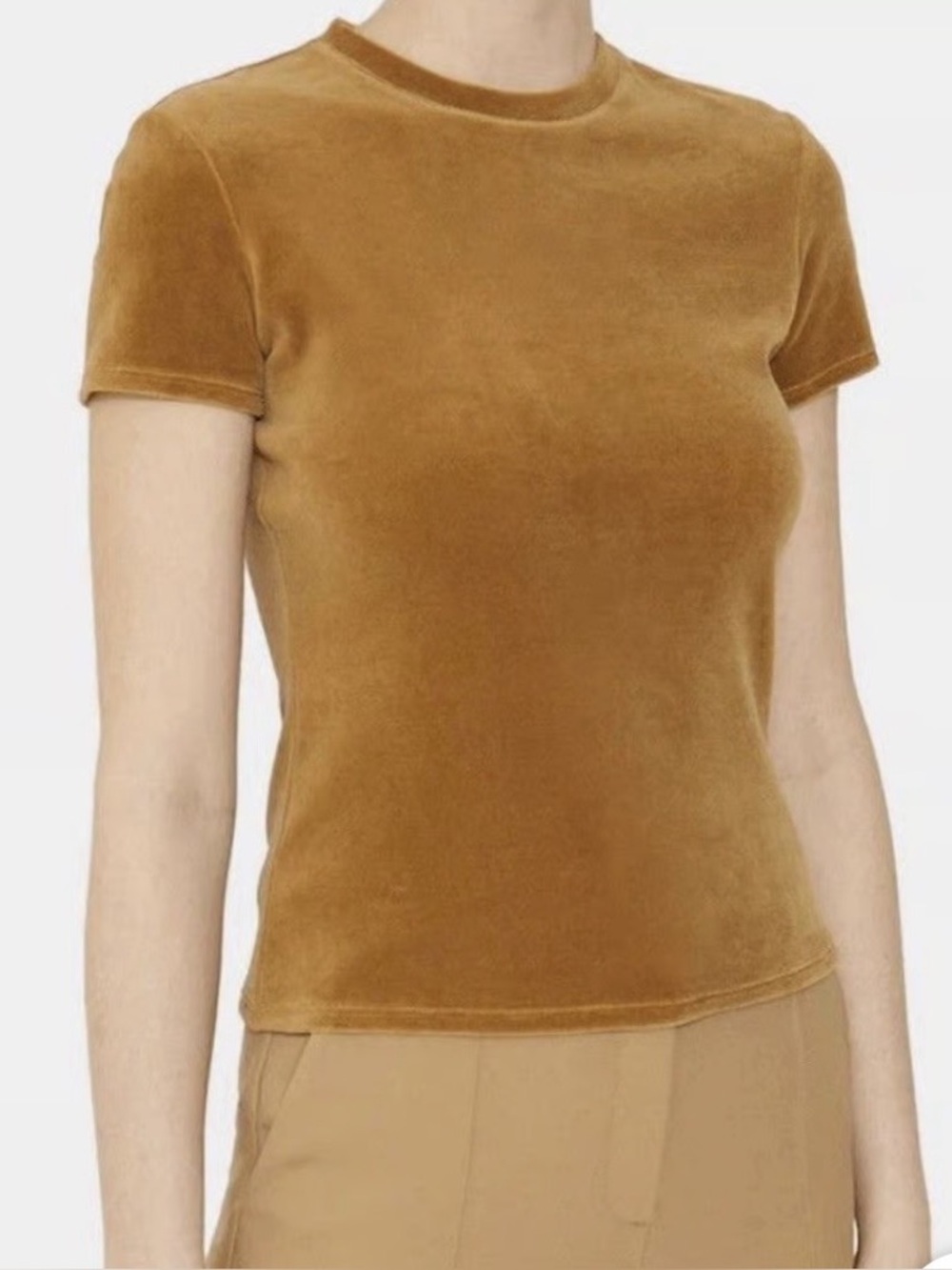 Theory Short-Sleeve Velvet Tee in Camel Brown
